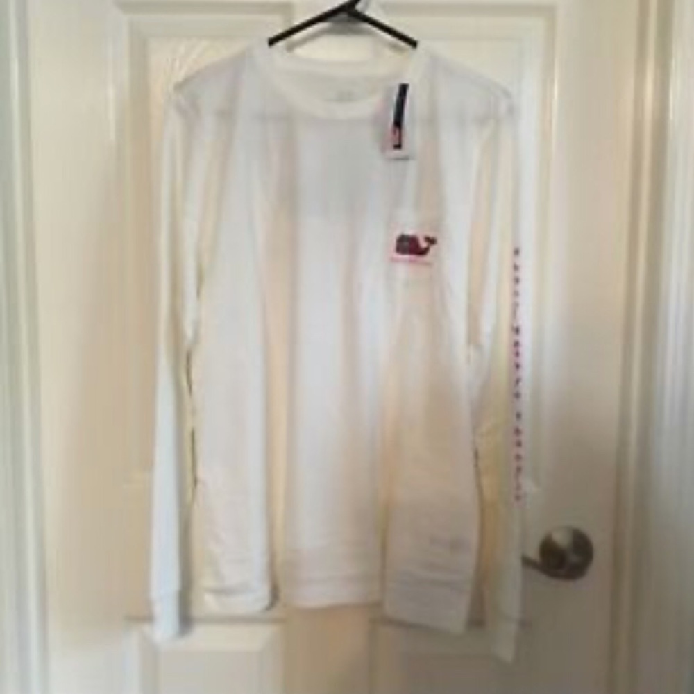 Vineyard Vines Brushstrokes Floral Whale Marshmallow Long Sleeve Tee Women’s Lg - Picture 2 of 2